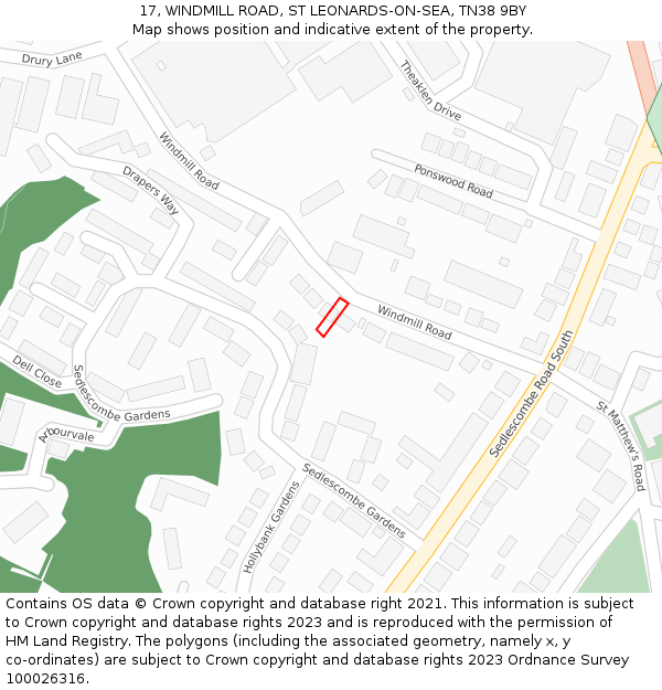 17, WINDMILL ROAD, ST LEONARDS-ON-SEA, TN38 9BY: Location map and indicative extent of plot