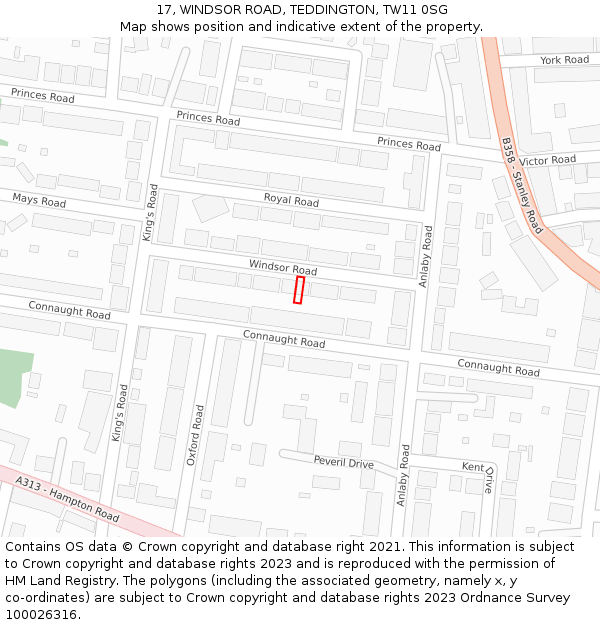 17, WINDSOR ROAD, TEDDINGTON, TW11 0SG: Location map and indicative extent of plot