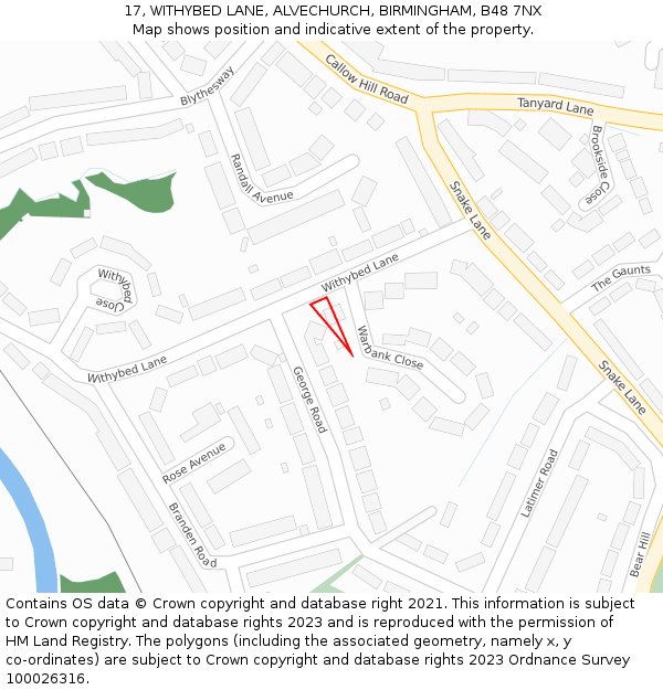 17, WITHYBED LANE, ALVECHURCH, BIRMINGHAM, B48 7NX: Location map and indicative extent of plot