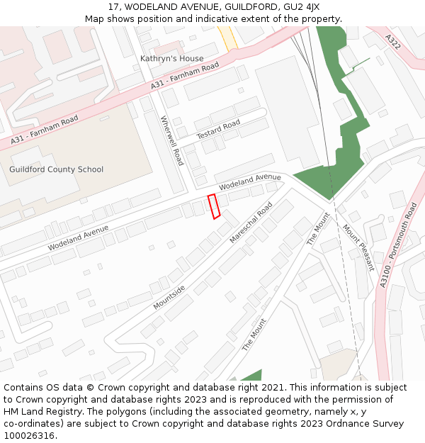 17, WODELAND AVENUE, GUILDFORD, GU2 4JX: Location map and indicative extent of plot