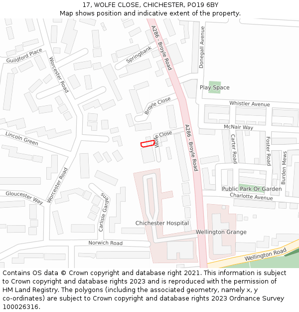 17, WOLFE CLOSE, CHICHESTER, PO19 6BY: Location map and indicative extent of plot