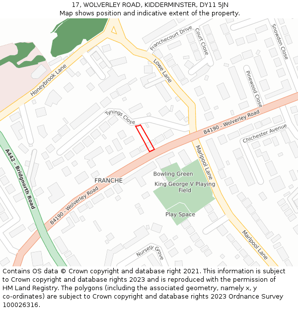 17, WOLVERLEY ROAD, KIDDERMINSTER, DY11 5JN: Location map and indicative extent of plot