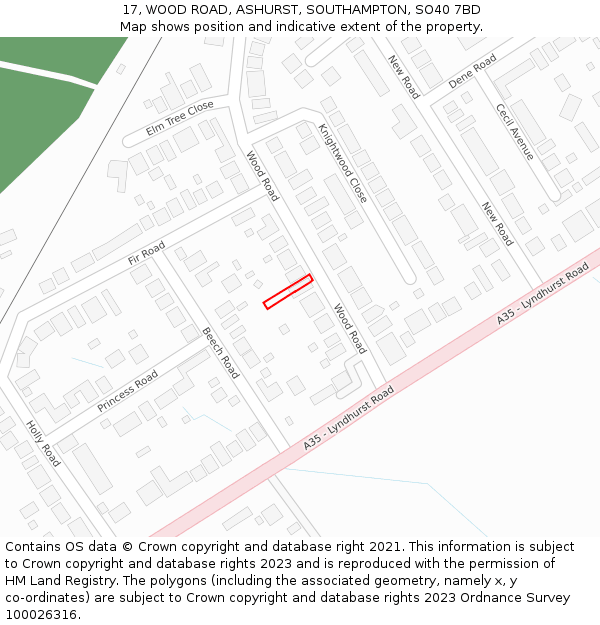 17, WOOD ROAD, ASHURST, SOUTHAMPTON, SO40 7BD: Location map and indicative extent of plot