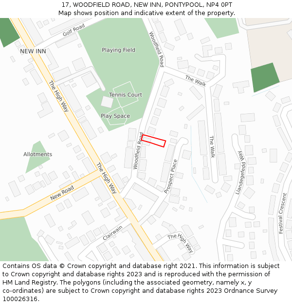 17, WOODFIELD ROAD, NEW INN, PONTYPOOL, NP4 0PT: Location map and indicative extent of plot