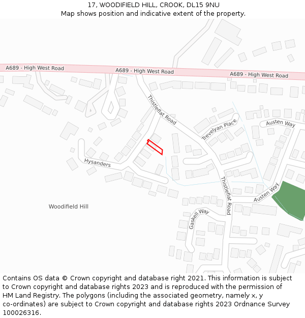 17, WOODIFIELD HILL, CROOK, DL15 9NU: Location map and indicative extent of plot