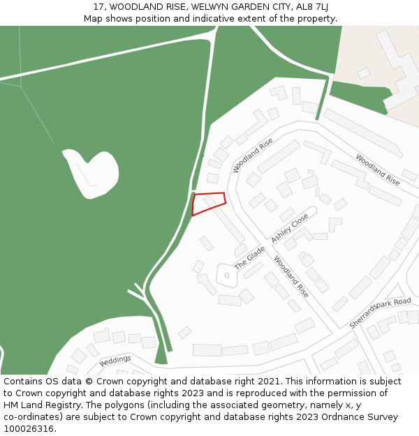 17, WOODLAND RISE, WELWYN GARDEN CITY, AL8 7LJ: Location map and indicative extent of plot