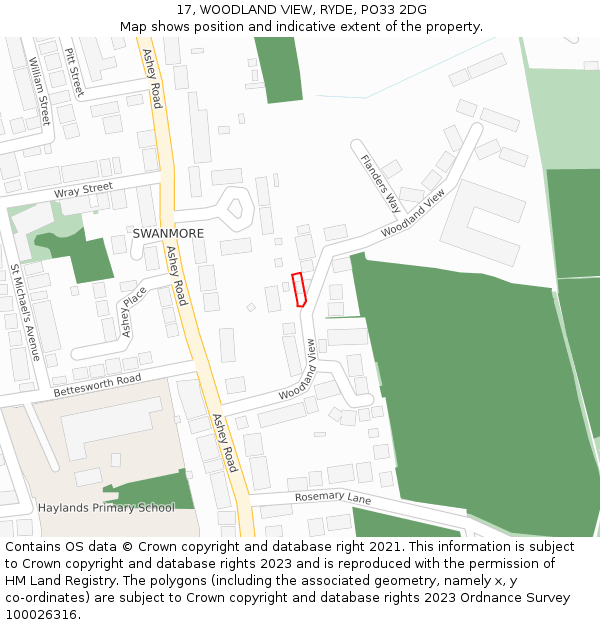 17, WOODLAND VIEW, RYDE, PO33 2DG: Location map and indicative extent of plot