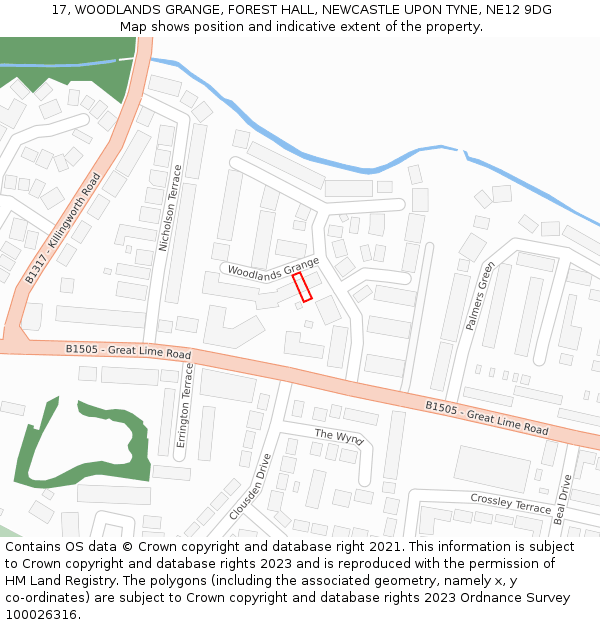 17, WOODLANDS GRANGE, FOREST HALL, NEWCASTLE UPON TYNE, NE12 9DG: Location map and indicative extent of plot