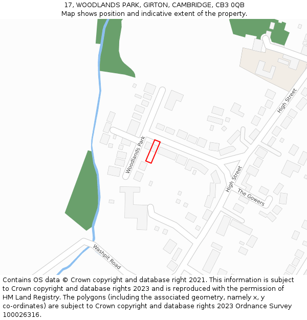 17, WOODLANDS PARK, GIRTON, CAMBRIDGE, CB3 0QB: Location map and indicative extent of plot