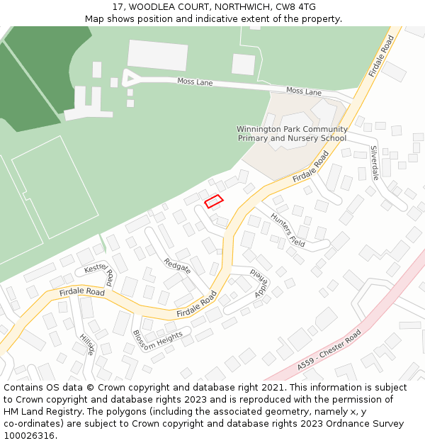 17, WOODLEA COURT, NORTHWICH, CW8 4TG: Location map and indicative extent of plot