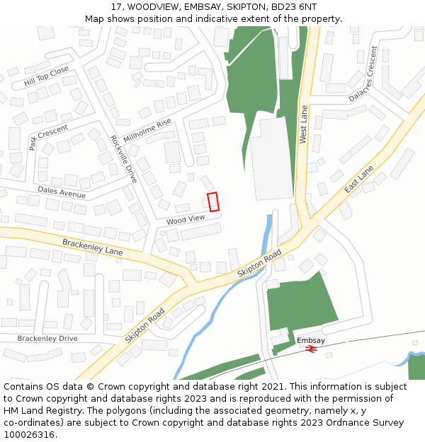17, WOODVIEW, EMBSAY, SKIPTON, BD23 6NT: Location map and indicative extent of plot
