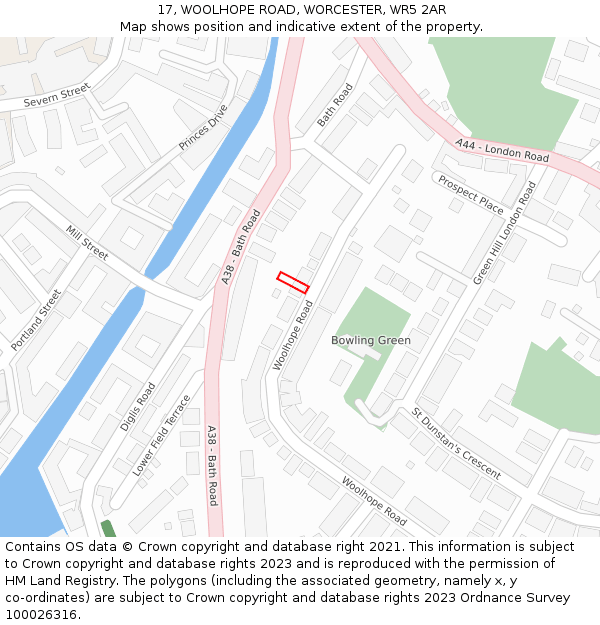 17, WOOLHOPE ROAD, WORCESTER, WR5 2AR: Location map and indicative extent of plot