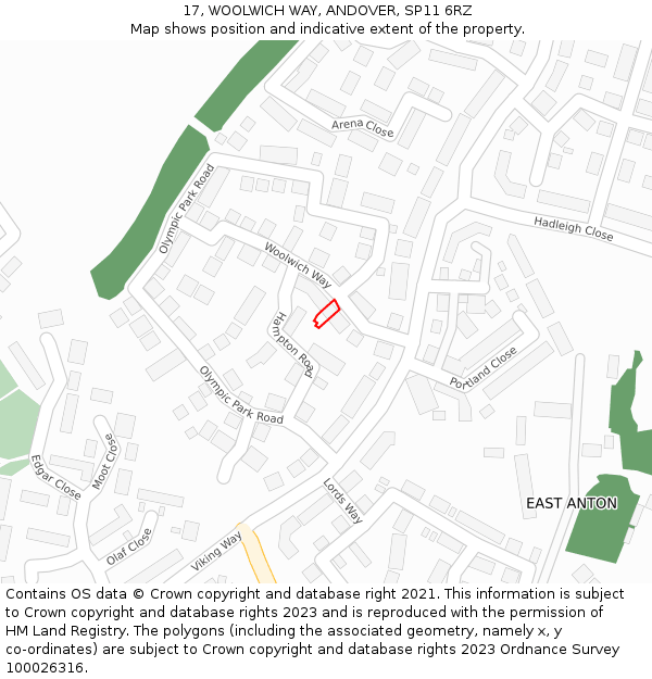 17, WOOLWICH WAY, ANDOVER, SP11 6RZ: Location map and indicative extent of plot