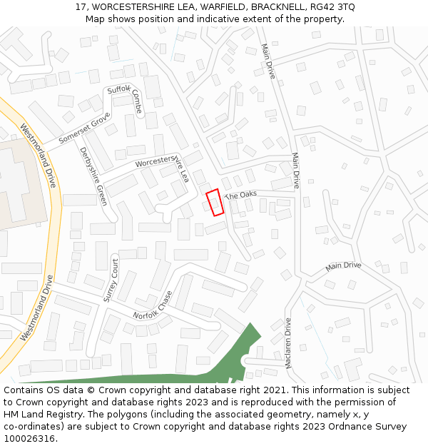17, WORCESTERSHIRE LEA, WARFIELD, BRACKNELL, RG42 3TQ: Location map and indicative extent of plot