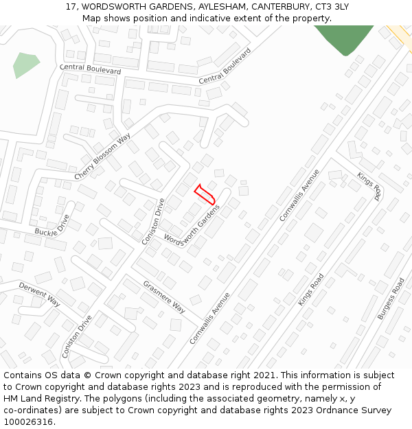 17, WORDSWORTH GARDENS, AYLESHAM, CANTERBURY, CT3 3LY: Location map and indicative extent of plot