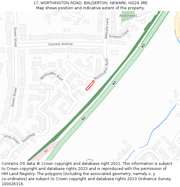 17, WORTHINGTON ROAD, BALDERTON, NEWARK, NG24 3RE: Location map and indicative extent of plot