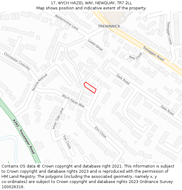 17, WYCH HAZEL WAY, NEWQUAY, TR7 2LL: Location map and indicative extent of plot