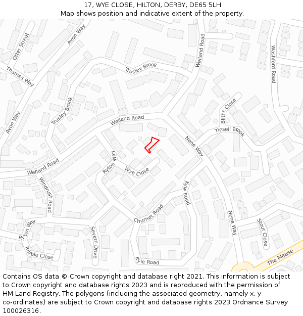 17, WYE CLOSE, HILTON, DERBY, DE65 5LH: Location map and indicative extent of plot