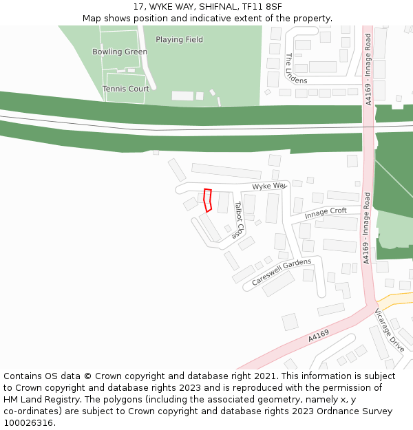 17, WYKE WAY, SHIFNAL, TF11 8SF: Location map and indicative extent of plot