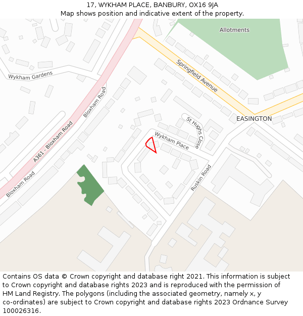 17, WYKHAM PLACE, BANBURY, OX16 9JA: Location map and indicative extent of plot