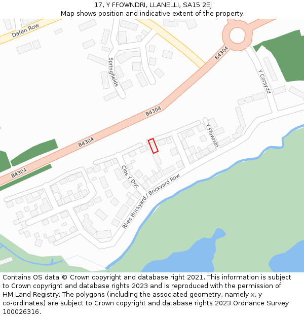 17, Y FFOWNDRI, LLANELLI, SA15 2EJ: Location map and indicative extent of plot