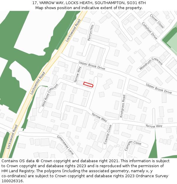 17, YARROW WAY, LOCKS HEATH, SOUTHAMPTON, SO31 6TH: Location map and indicative extent of plot