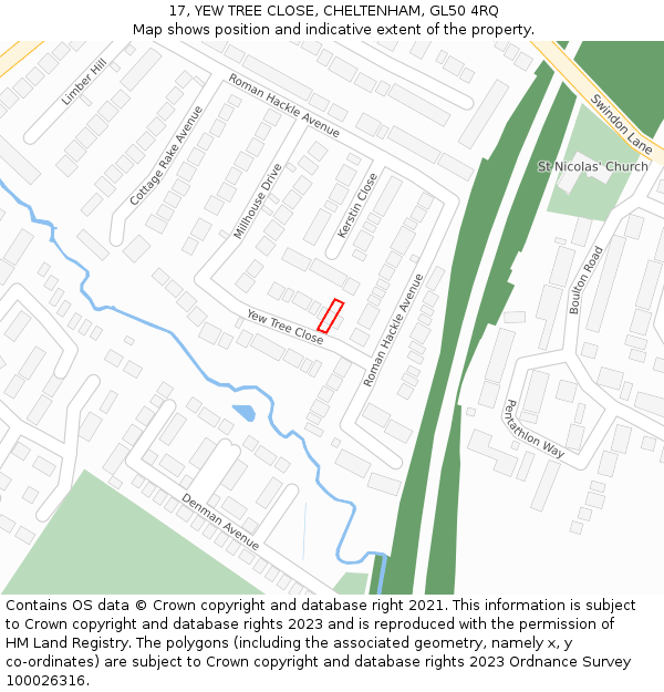 17, YEW TREE CLOSE, CHELTENHAM, GL50 4RQ: Location map and indicative extent of plot