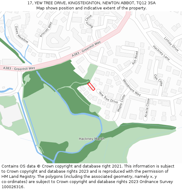 17, YEW TREE DRIVE, KINGSTEIGNTON, NEWTON ABBOT, TQ12 3SA: Location map and indicative extent of plot