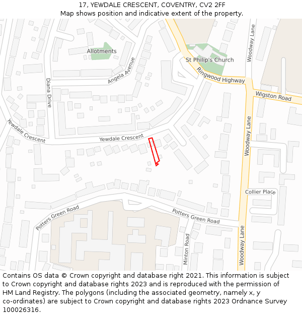 17, YEWDALE CRESCENT, COVENTRY, CV2 2FF: Location map and indicative extent of plot