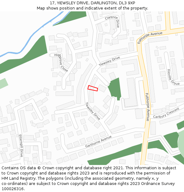 17, YIEWSLEY DRIVE, DARLINGTON, DL3 9XP: Location map and indicative extent of plot