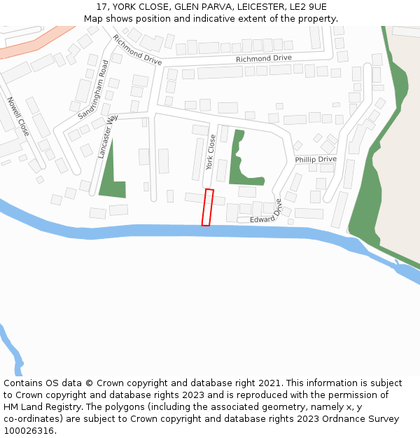 17, YORK CLOSE, GLEN PARVA, LEICESTER, LE2 9UE: Location map and indicative extent of plot