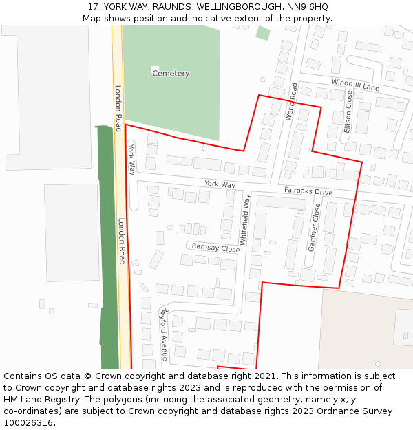 17, YORK WAY, RAUNDS, WELLINGBOROUGH, NN9 6HQ: Location map and indicative extent of plot