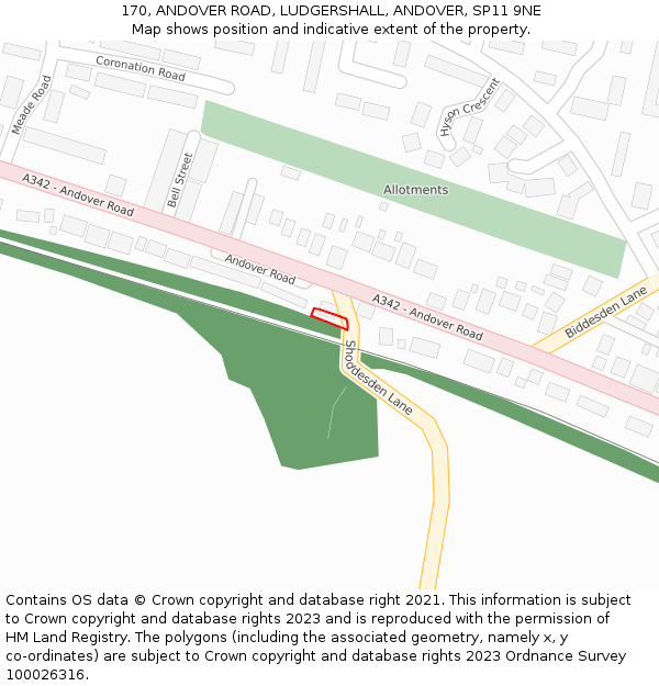 170, ANDOVER ROAD, LUDGERSHALL, ANDOVER, SP11 9NE: Location map and indicative extent of plot