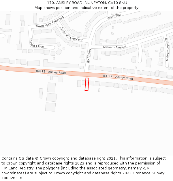 170, ANSLEY ROAD, NUNEATON, CV10 8NU: Location map and indicative extent of plot