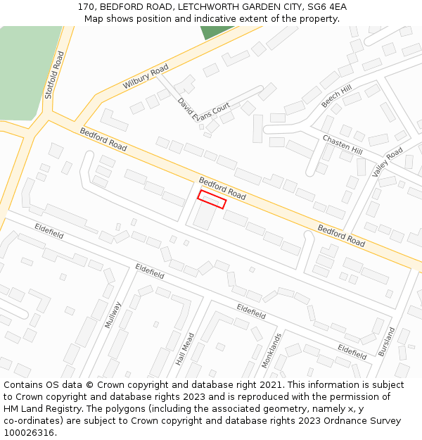 170, BEDFORD ROAD, LETCHWORTH GARDEN CITY, SG6 4EA: Location map and indicative extent of plot