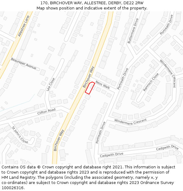 170, BIRCHOVER WAY, ALLESTREE, DERBY, DE22 2RW: Location map and indicative extent of plot