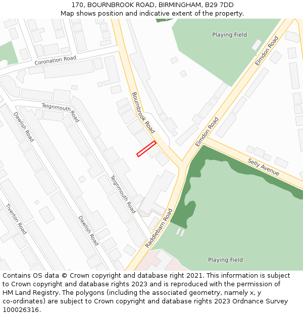 170, BOURNBROOK ROAD, BIRMINGHAM, B29 7DD: Location map and indicative extent of plot