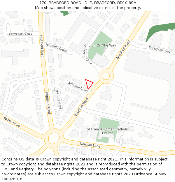 170, BRADFORD ROAD, IDLE, BRADFORD, BD10 8SA: Location map and indicative extent of plot