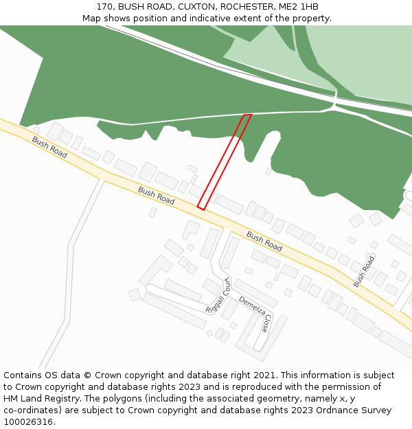 170, BUSH ROAD, CUXTON, ROCHESTER, ME2 1HB: Location map and indicative extent of plot