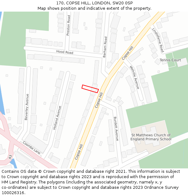 170, COPSE HILL, LONDON, SW20 0SP: Location map and indicative extent of plot