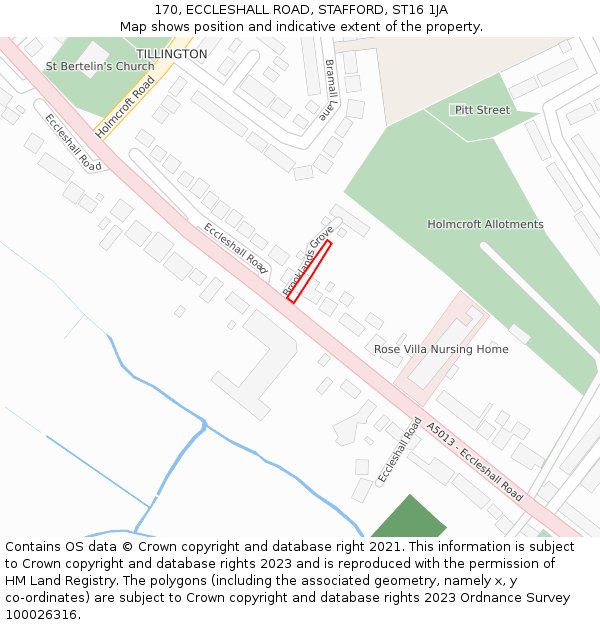 170, ECCLESHALL ROAD, STAFFORD, ST16 1JA: Location map and indicative extent of plot