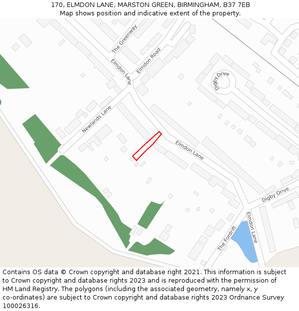 170, ELMDON LANE, MARSTON GREEN, BIRMINGHAM, B37 7EB: Location map and indicative extent of plot