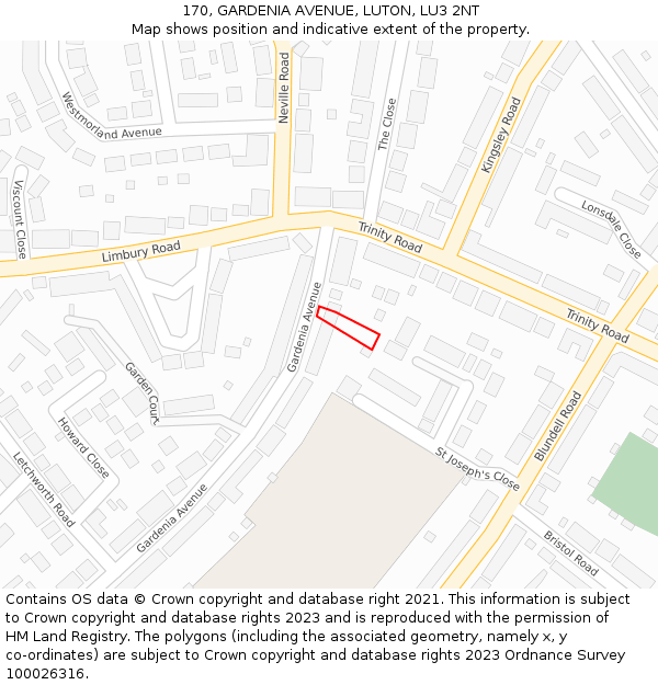 170, GARDENIA AVENUE, LUTON, LU3 2NT: Location map and indicative extent of plot