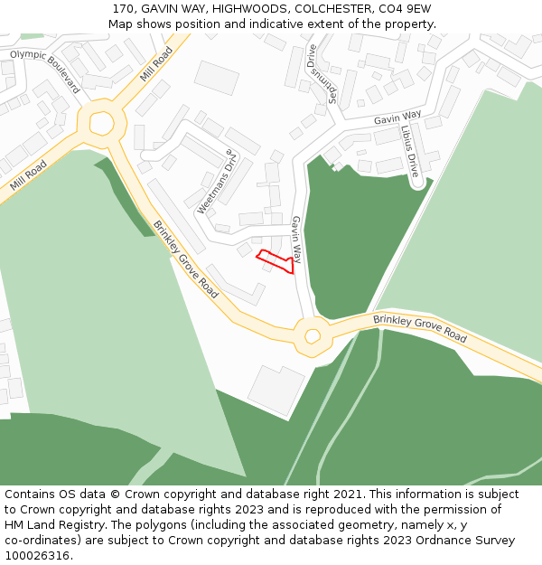 170, GAVIN WAY, HIGHWOODS, COLCHESTER, CO4 9EW: Location map and indicative extent of plot