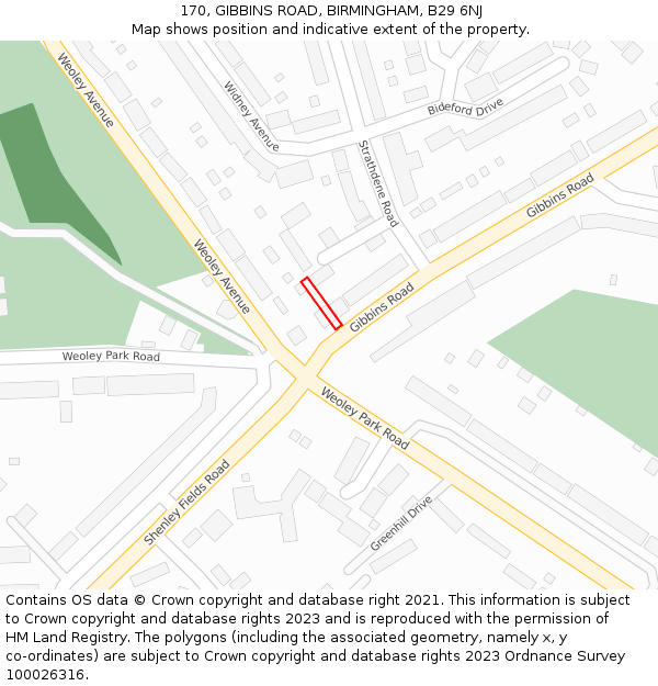 170, GIBBINS ROAD, BIRMINGHAM, B29 6NJ: Location map and indicative extent of plot