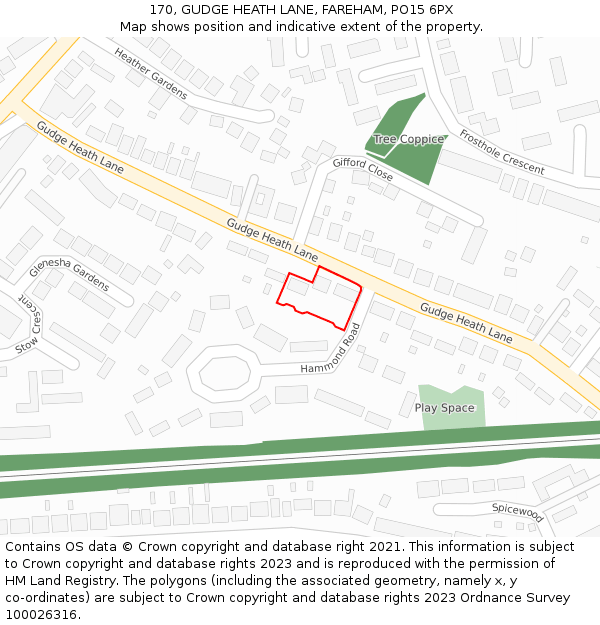 170, GUDGE HEATH LANE, FAREHAM, PO15 6PX: Location map and indicative extent of plot