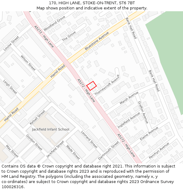 170, HIGH LANE, STOKE-ON-TRENT, ST6 7BT: Location map and indicative extent of plot