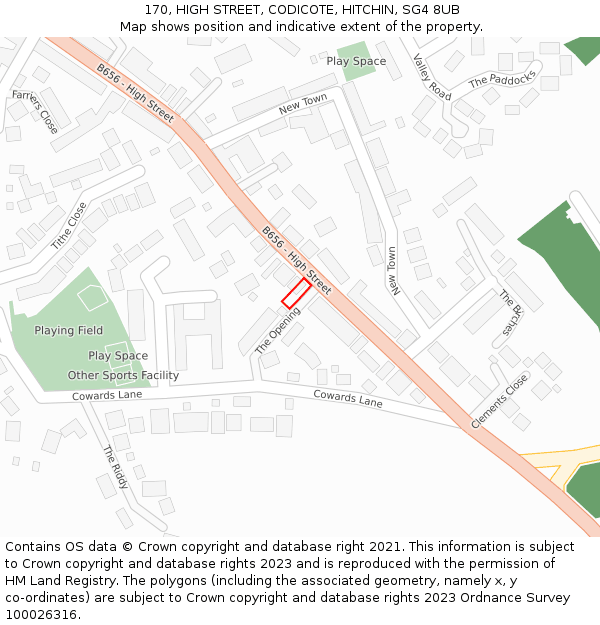 170, HIGH STREET, CODICOTE, HITCHIN, SG4 8UB: Location map and indicative extent of plot