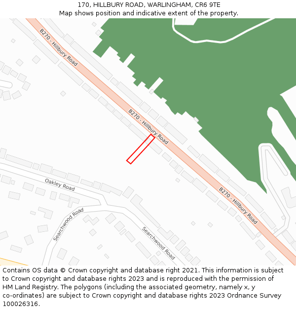 170, HILLBURY ROAD, WARLINGHAM, CR6 9TE: Location map and indicative extent of plot