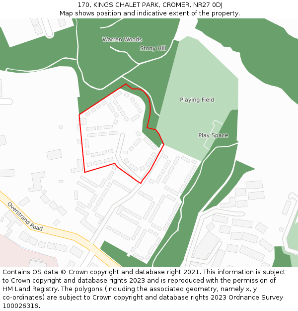 170, KINGS CHALET PARK, CROMER, NR27 0DJ: Location map and indicative extent of plot